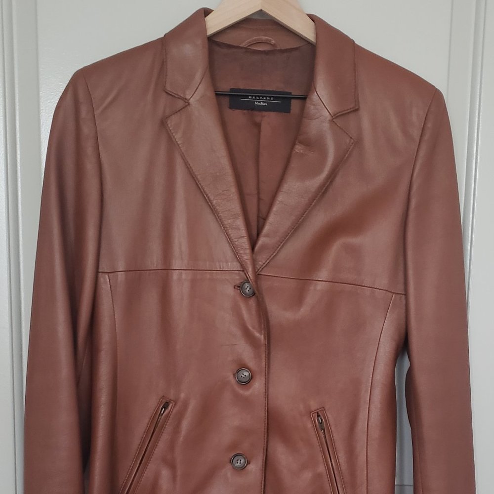 MaxMara Weekend Camel Leather Blazer Size 4